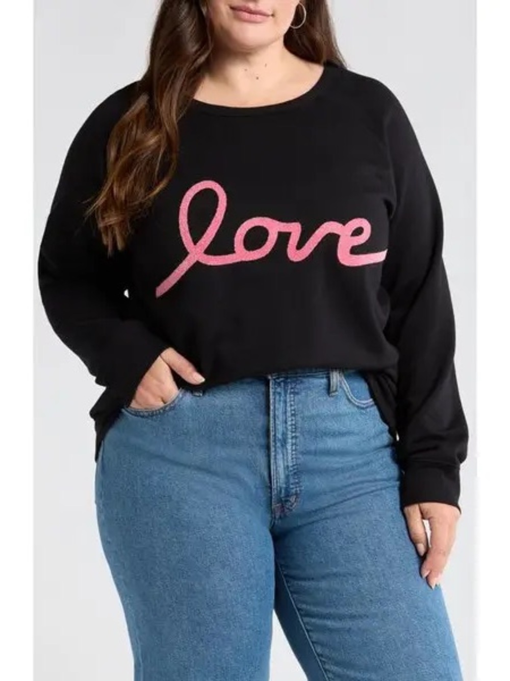 Caslon Metallic Graphic Crew Neck Sweatshirt Size Medium Black NWOT